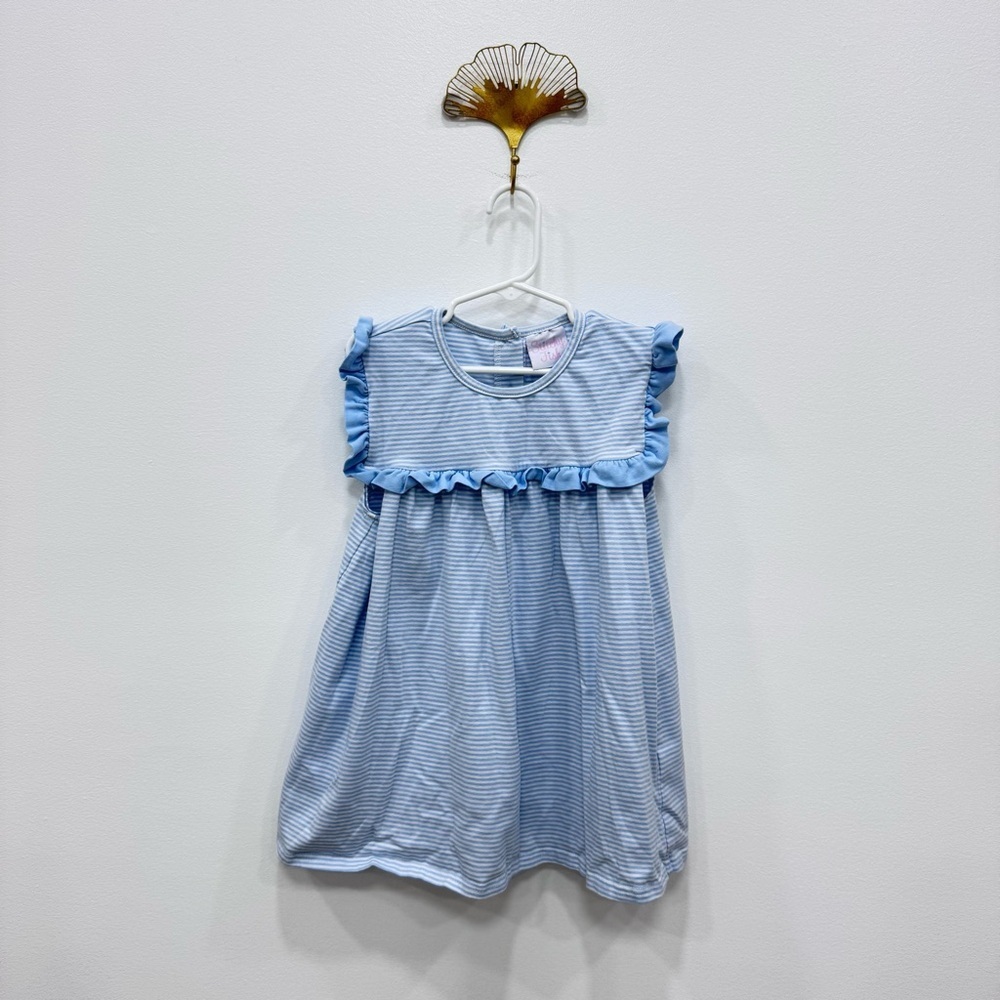STITCHY FISH Sz 8 Blue White Dress Striped Monogram Boutique ruffle sleeve
